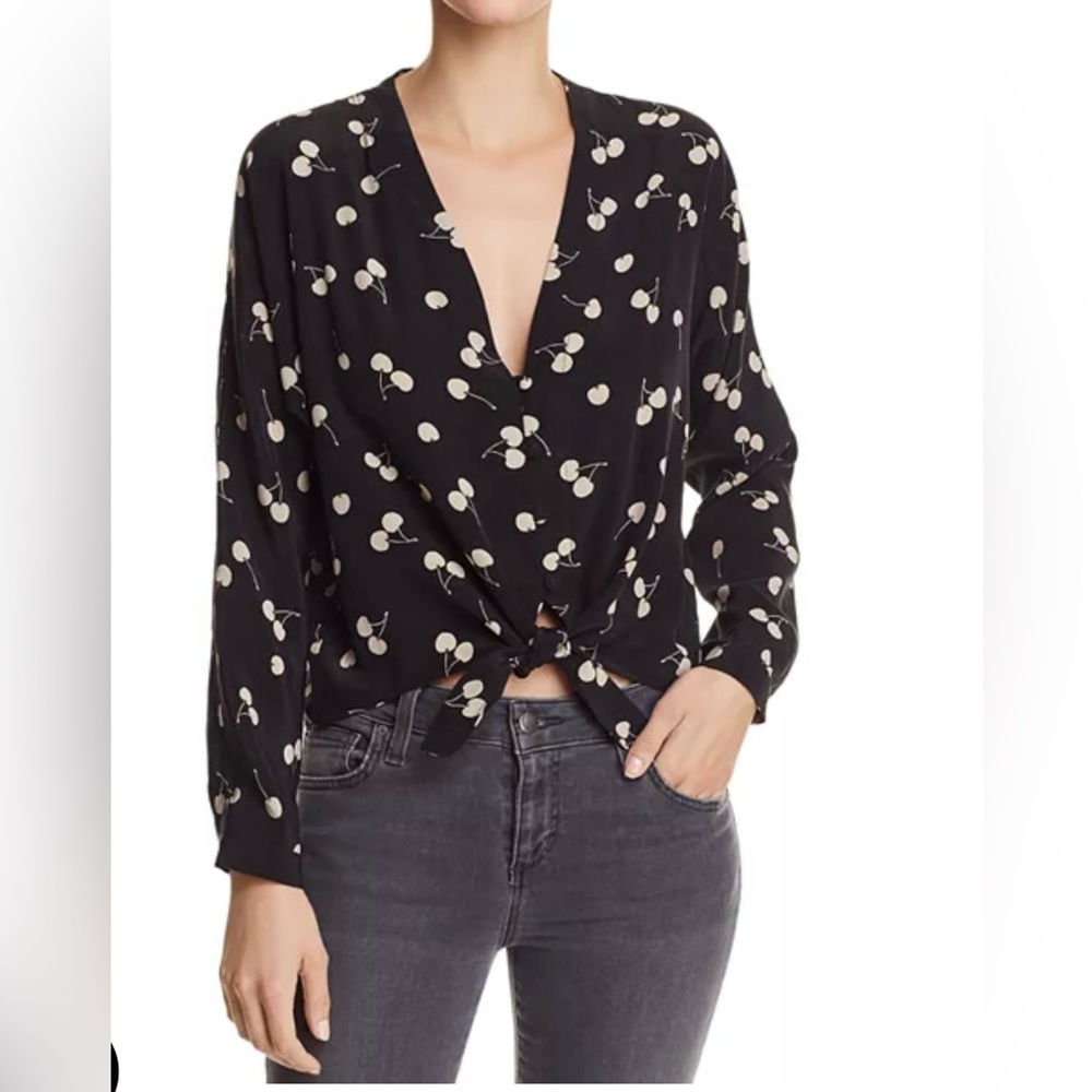 Rails Sloane Cherry Print Tie-Front 100% Silk Top… - image 1